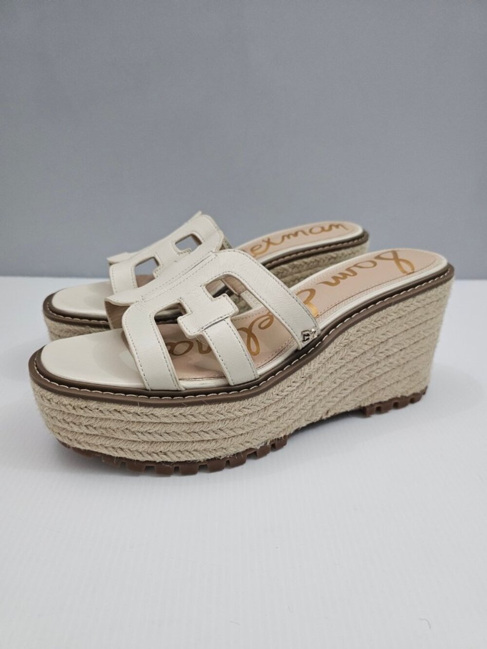 Sam Edelman Laine Platform Wedge Sandal Womens 9.5 Ivory Slip On Lug Sole NEW